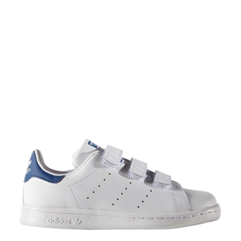 Adidas Stan Smith synt. lædersko / sneakers i hvid med velcro og blå 