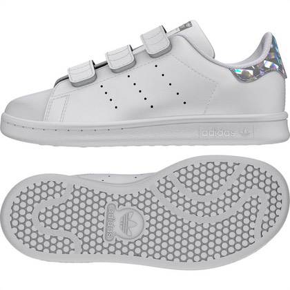 Adidas Stand Smith synt. læder sneakers / sko i hvid med velcro og glitter
