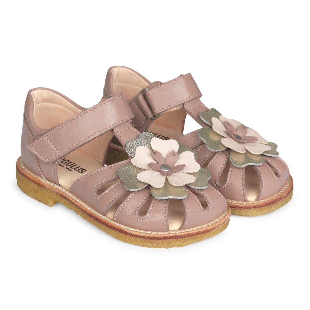 eftertænksom minus Forsvinde Køb Angulus sandal med blomst i rosa og guld str. 22-31