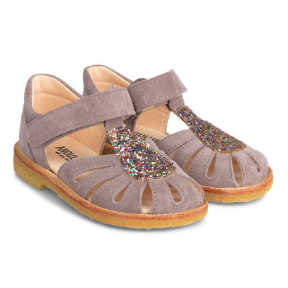 Angulus sandal i lavendel ruskind med glitter str. 26-31