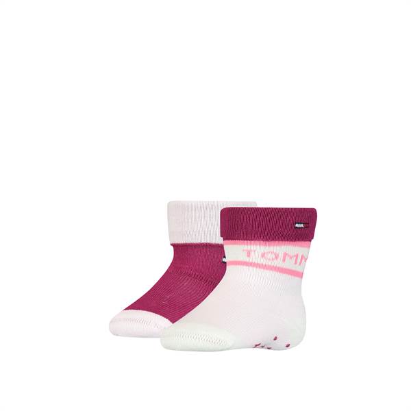 TOMMY HILFIGER TH BABY SOCK 2P FOLD OVER pink combo 
