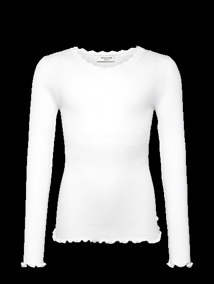 Rosemunde Rib Bluse – Hvid Langærmet Blondebluse i New White 
