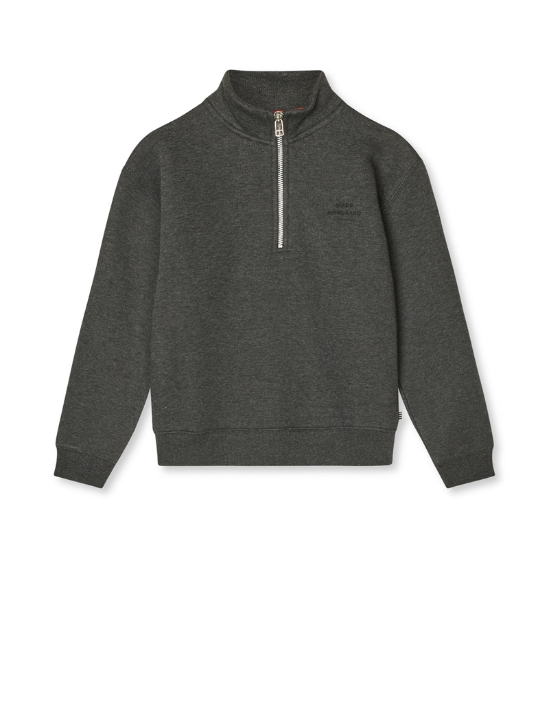 Mads Nørgaard Sweatshirt Mix Crewie Half Zip - Charcoal Melange 