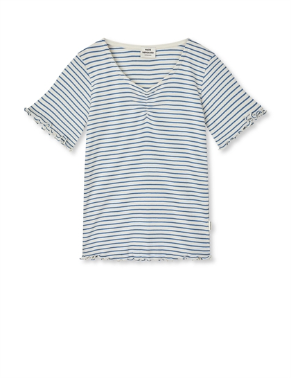 Mads Nørgaard T-shirt Stripe Tiki - Vanilla Ice/Bright Cobalt  