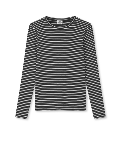 Mads Nørgaard Bluse Stripe Talino - Black/Vanilla Ice