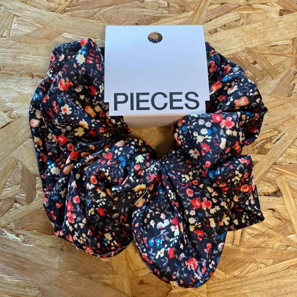 Pieces stor scrunchie - blomster/navy
