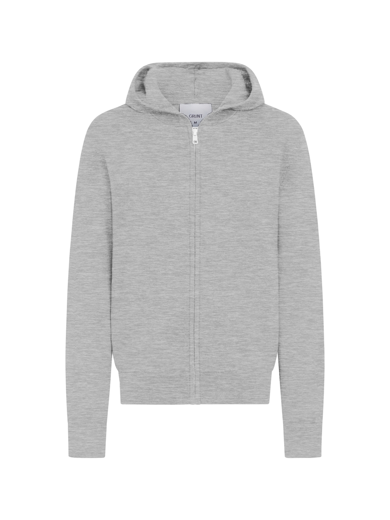 Grunt John Zip Hood Knit – Grå zip hoodie strik til drenge