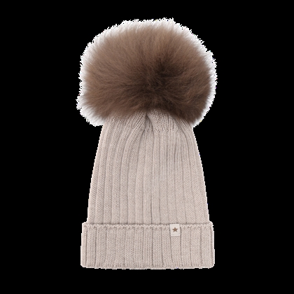 Huttelihut Hat Knit Alpaca Pompom - Camel Melange