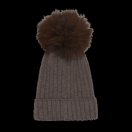 Huttelihut Hat Knit Alpaca Pompom - Brown Melange