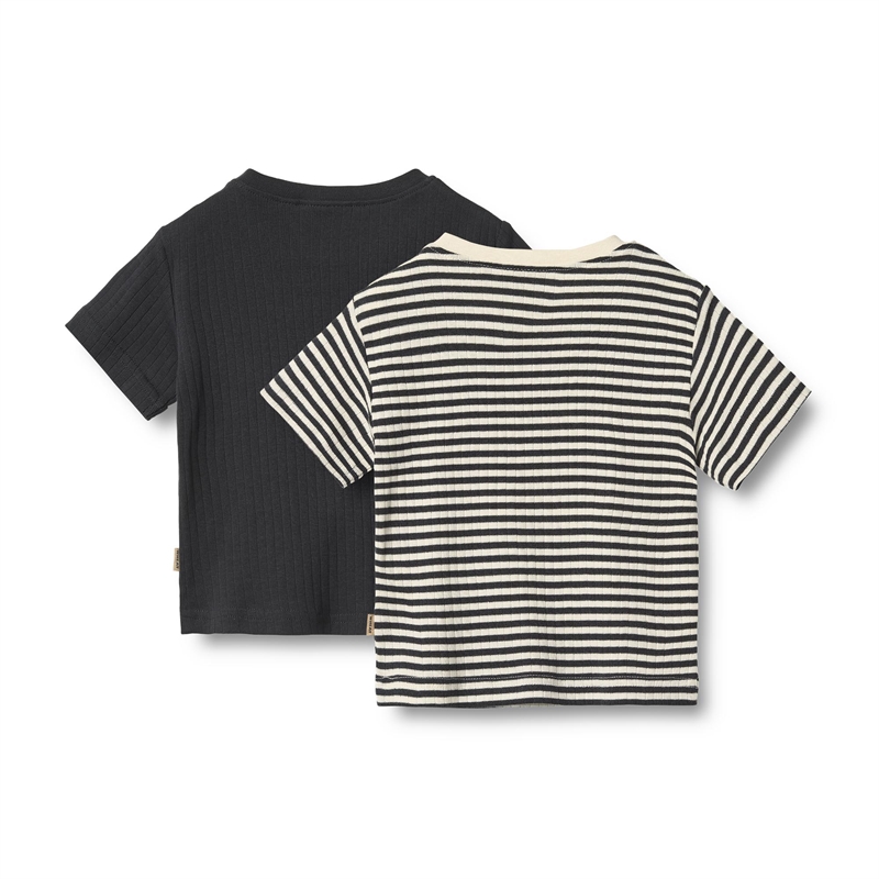 Wheat 2-Pak Rib T-shirt S/S Fabian - Navy Rib Stripe