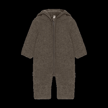 Huttelihut Pram Suit Ears Wool Fleece - Brown Melange