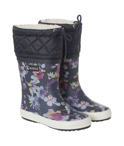 Aigle Giboulee Darkflower termostøvler / gummistøvler med foer i mørk marineblå med blomster print