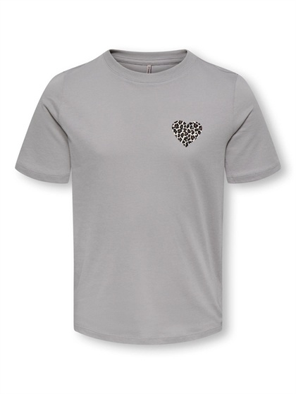 Kids Only Rexi T-shirt – Grå T-shirt med leo hjerte til piger