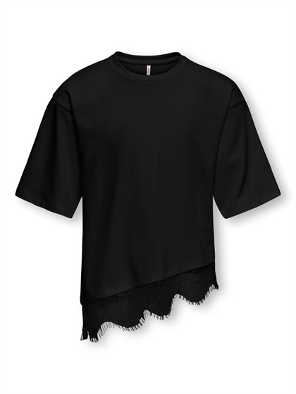 Kids Only T-shirt med Blondekant – Sort oversized tee til piger i sort 