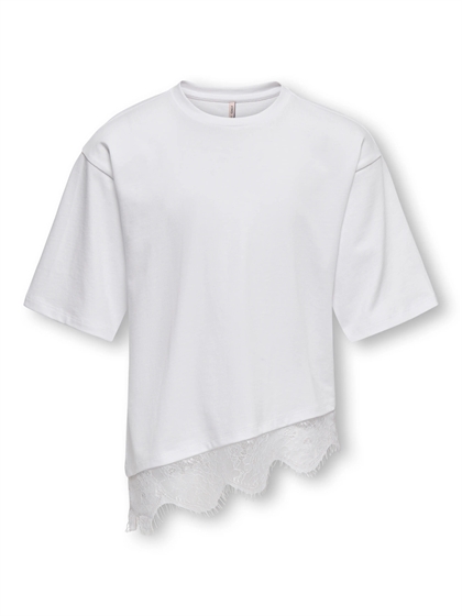 Kids Only T-shirt med Blondekant – Hvid oversized tee til piger
