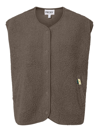 PIECES Katty Vest – Brun Teddy i recycled polyester til piger og teens 