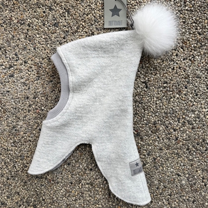 Huttelihut Elefanthue Balaclava Wool - Hvid Pompom