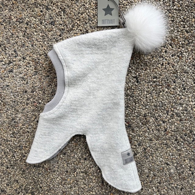 Huttelihut Elefanthue Balaclava Wool - Hvid Pompom