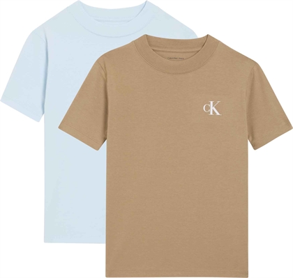 Calvin Klein T-shirt 2pak. - Lyseblå/Brun 