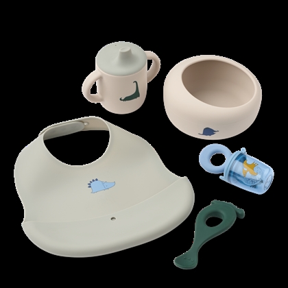 Liewood Mileah Baby Mealtime Set - Dino Roar / Dove blue