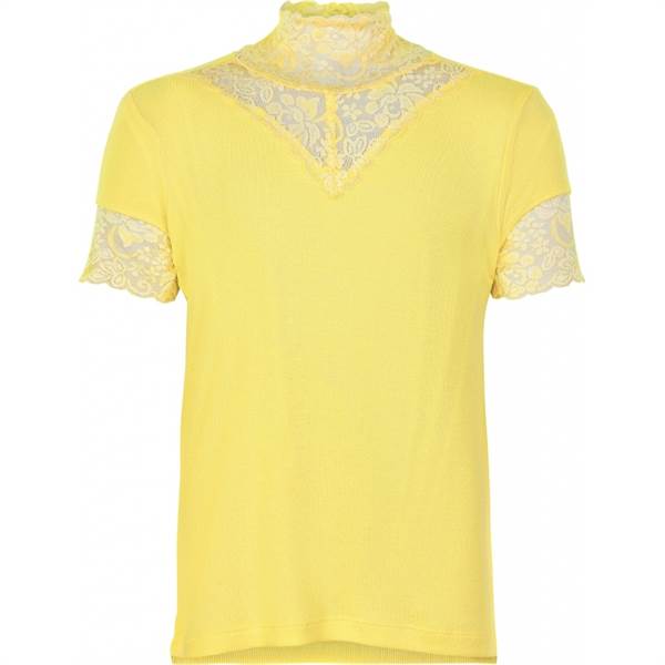 The New bluse i gul med høj hals og blonder - str. 122-176