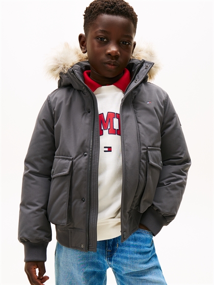 Tommy Hilfiger Vinterjakke Hooded Fake Fur - Washed Black 