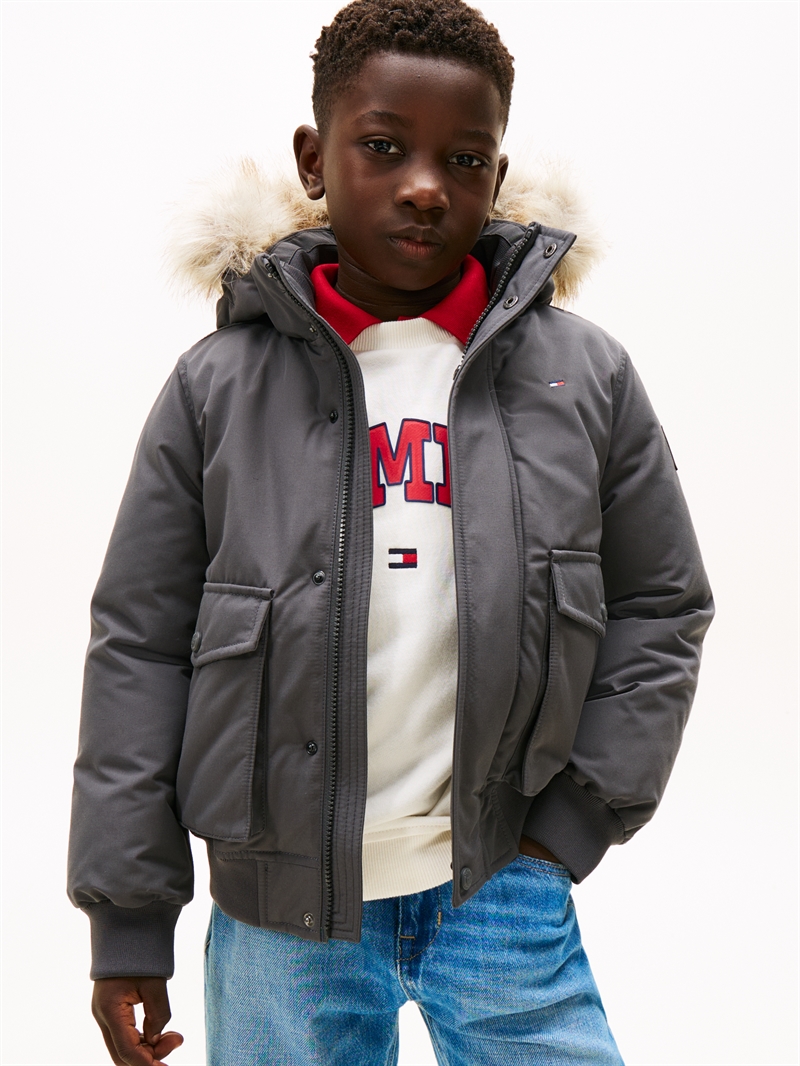 Tommy Hilfiger Vinterjakke Hooded Fake Fur - Washed Black 