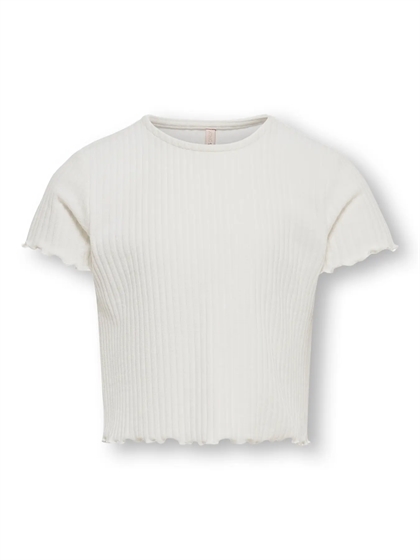 Kids Only Nella T-shirt – Ribbet T-shirt med flæsedetaljer til piger i beige